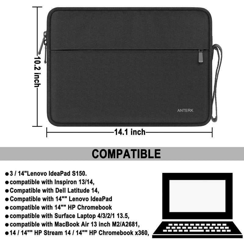 ANTERK Laptop Sleeve 14 Inch  Water Resistant Traveling Computer Cover with Handle  Shockproof Protective Carrying Laptop Case Compatible for 14 Inch MacBook Air/Pro  HP  Dell  Asus  Lenovo  Black - Image 4